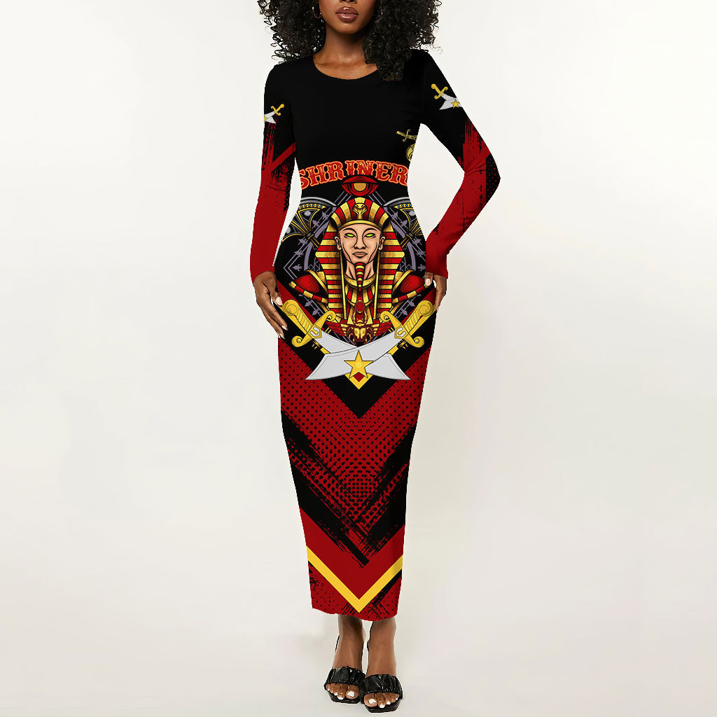 Noble Shriners Long Sleeve Bodycon Dress Masonic Egyptian Pharaoh Scimitar Emblem