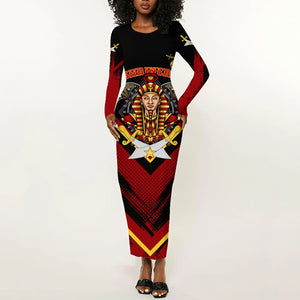 Noble Shriners Long Sleeve Bodycon Dress Masonic Egyptian Pharaoh Scimitar Emblem