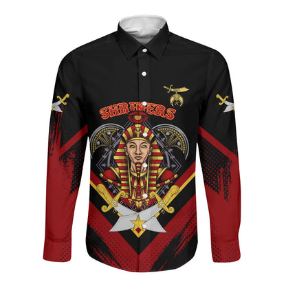 Noble Shriners Long Sleeve Button Shirt Masonic Egyptian Pharaoh Scimitar Emblem