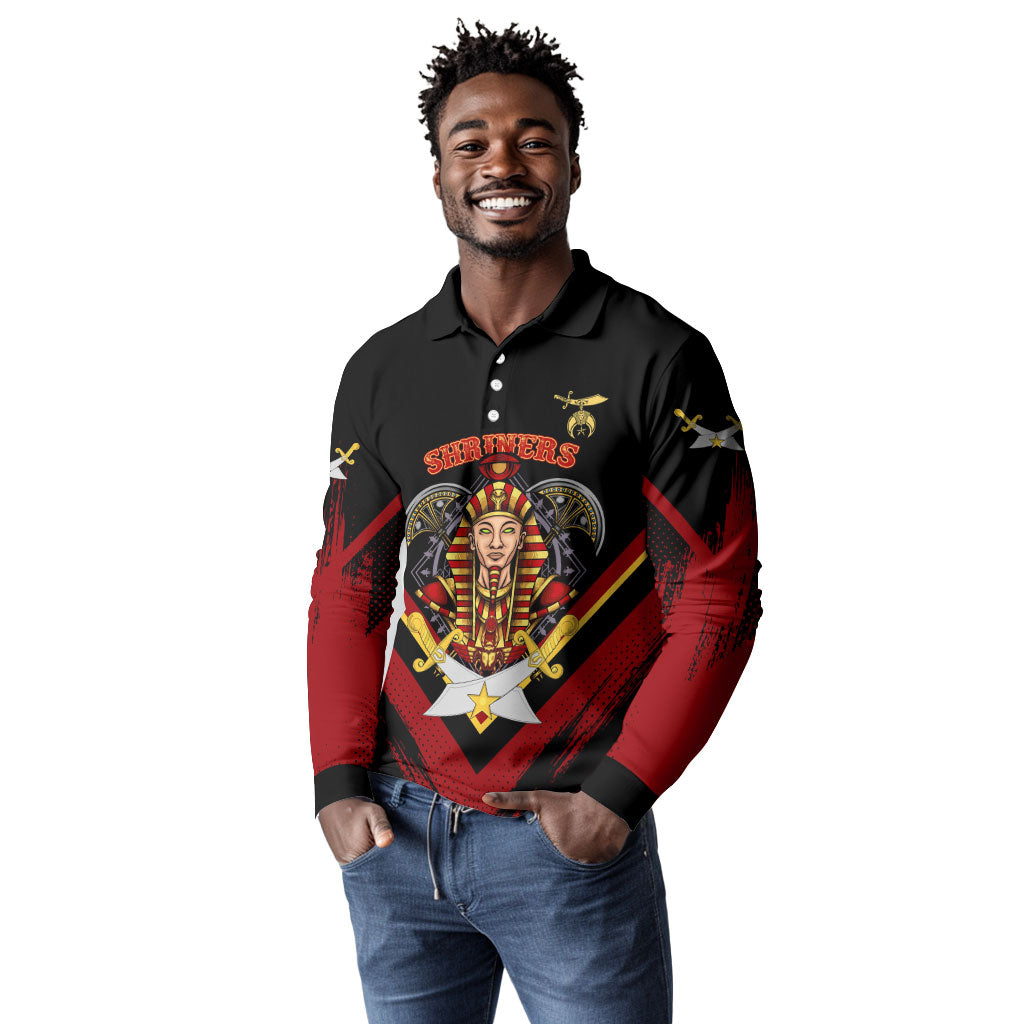Noble Shriners Long Sleeve Polo Shirt Masonic Egyptian Pharaoh Scimitar Emblem