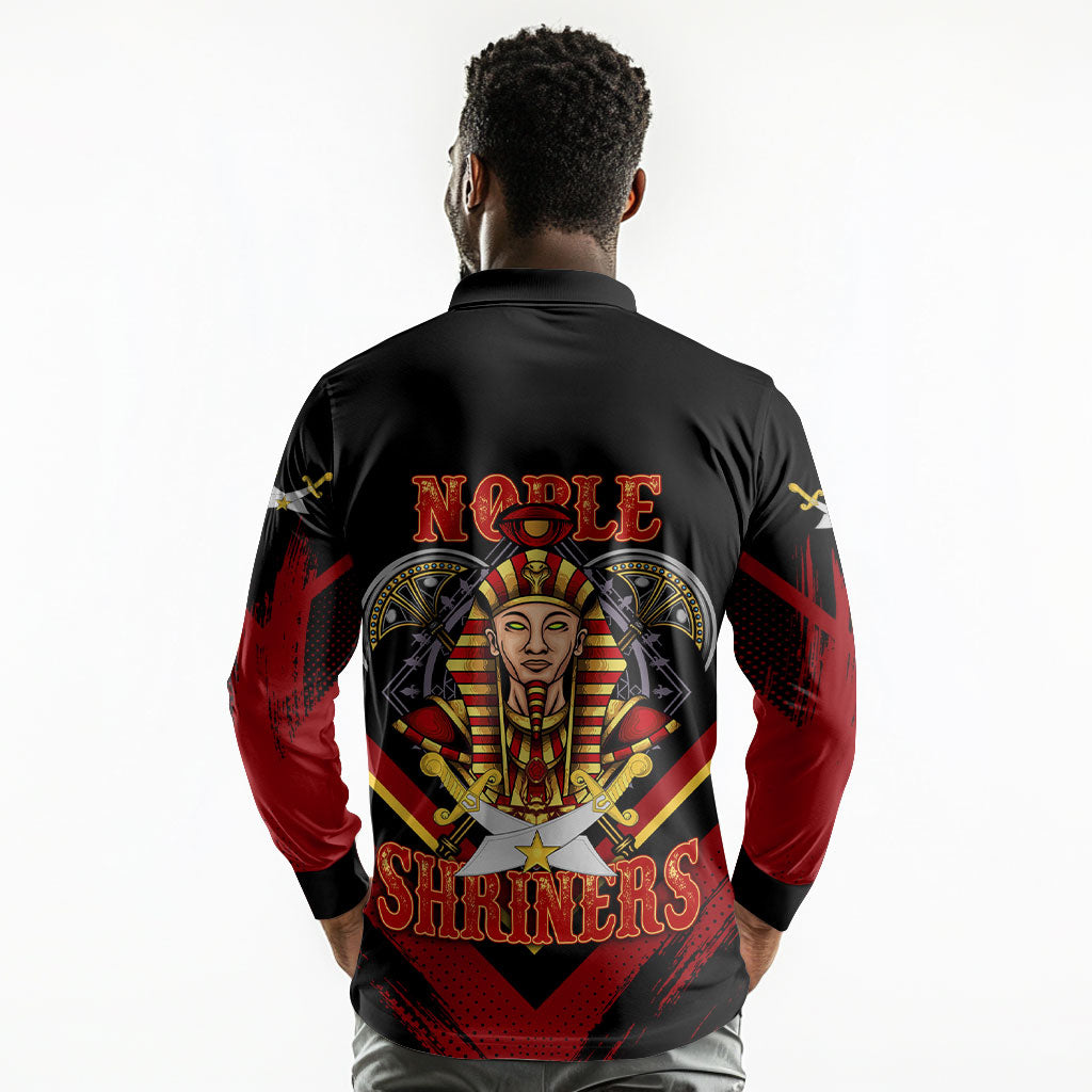 Noble Shriners Long Sleeve Polo Shirt Masonic Egyptian Pharaoh Scimitar Emblem