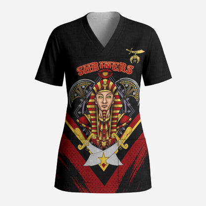Noble Shriners Scrub Top Masonic Egyptian Pharaoh Scimitar Emblem