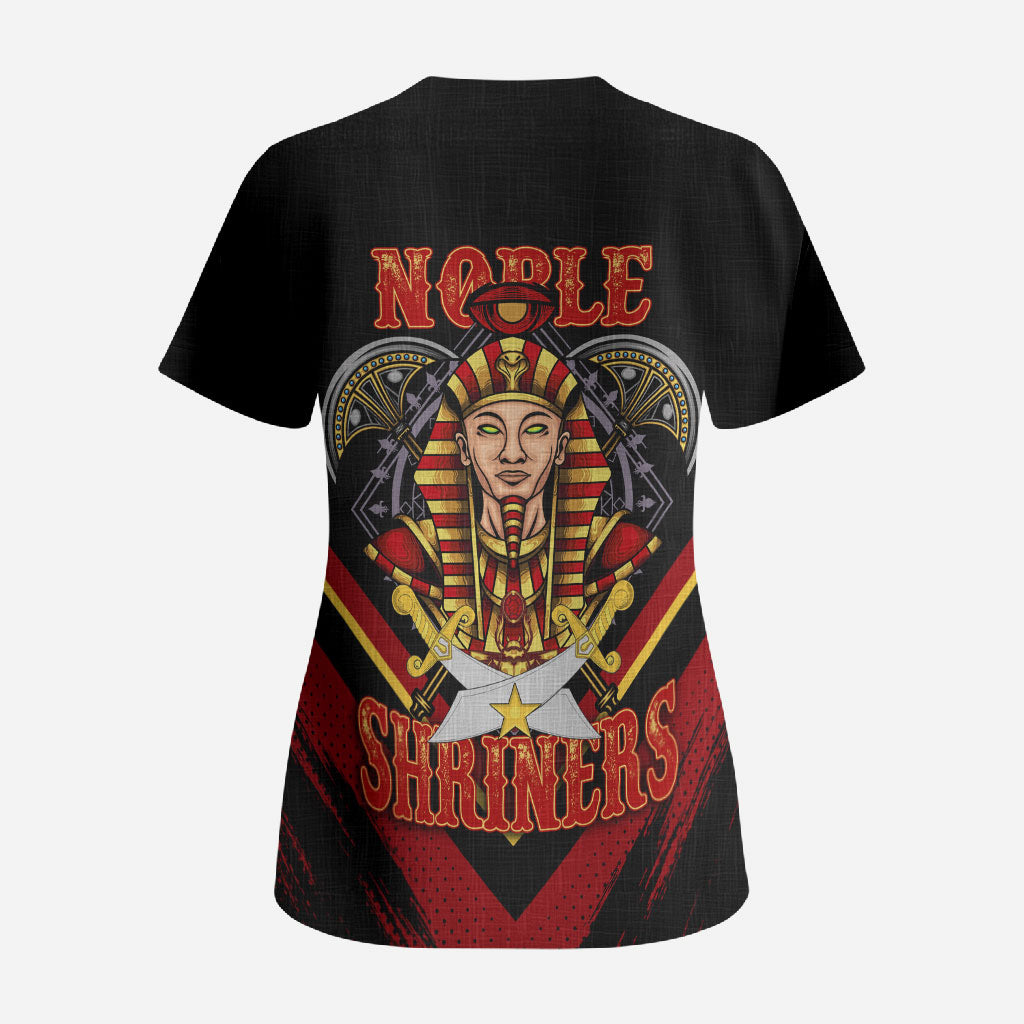 Noble Shriners Scrub Top Masonic Egyptian Pharaoh Scimitar Emblem