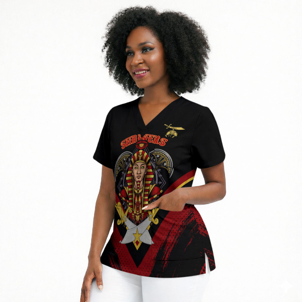Noble Shriners Scrub Top Masonic Egyptian Pharaoh Scimitar Emblem