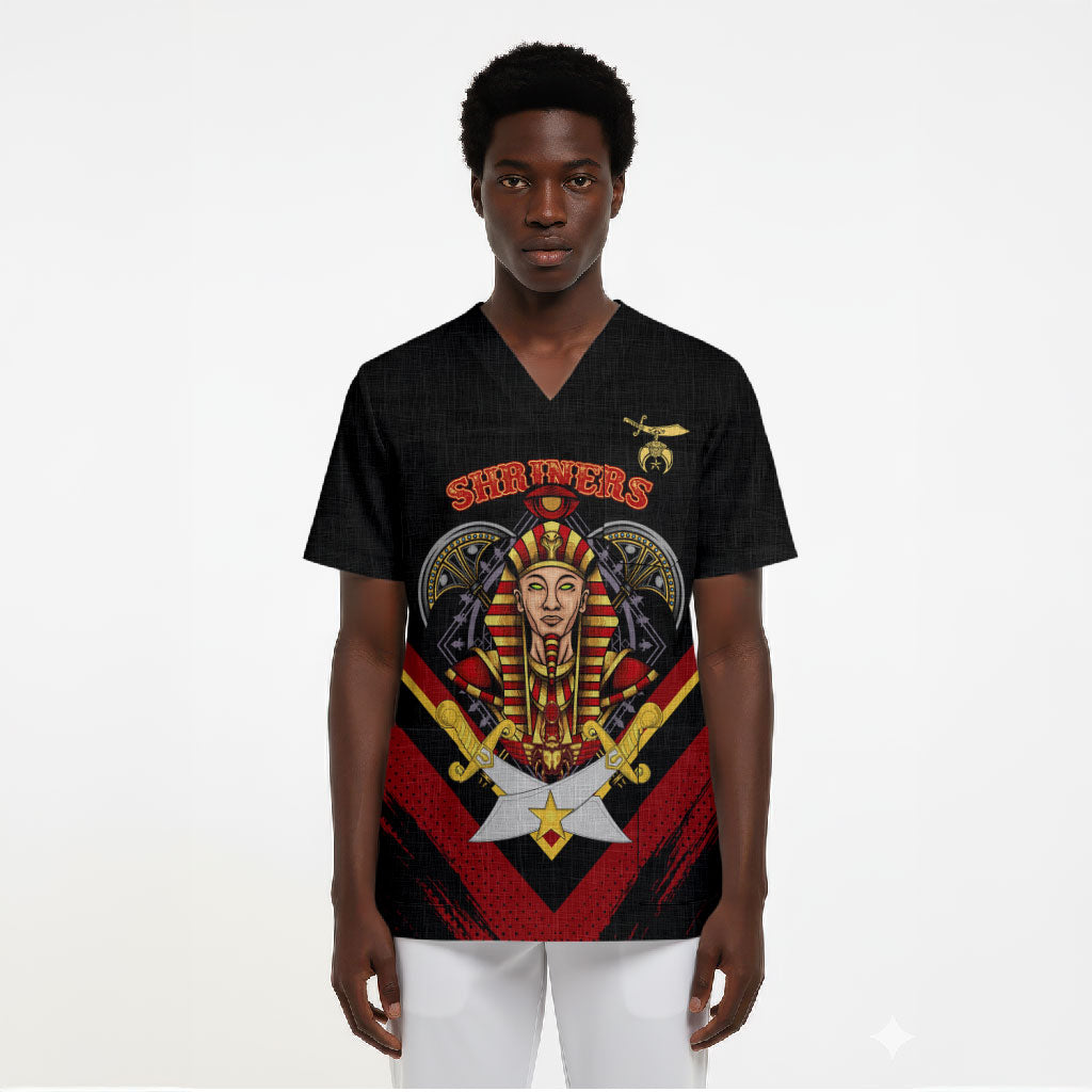 Noble Shriners Scrub Top Masonic Egyptian Pharaoh Scimitar Emblem