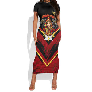 Noble Shriners Short Sleeve Bodycon Dress Masonic Egyptian Pharaoh Scimitar Emblem