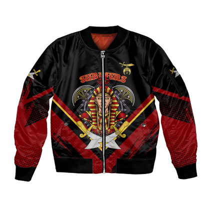 Noble Shriners Sleeve Zip Bomber Jacket Masonic Egyptian Pharaoh Scimitar Emblem