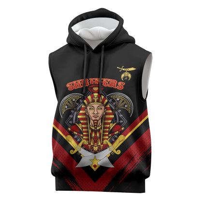 Noble Shriners Sleeveless Hoodie Masonic Egyptian Pharaoh Scimitar Emblem