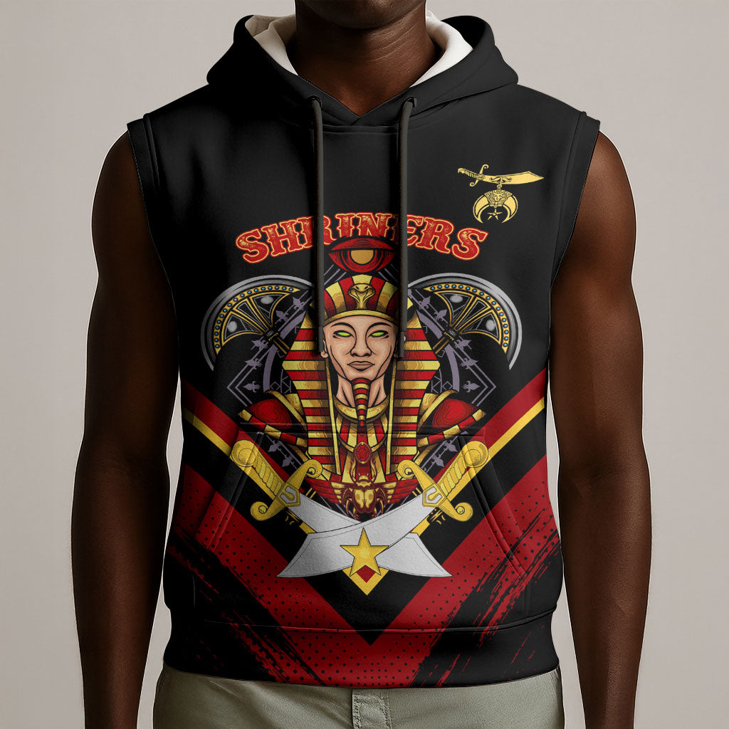 Noble Shriners Sleeveless Hoodie Masonic Egyptian Pharaoh Scimitar Emblem