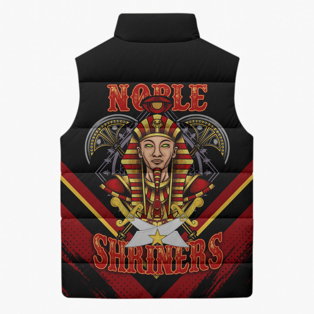 Noble Shriners Sleeveless Puffer Jacket Masonic Egyptian Pharaoh Scimitar Emblem