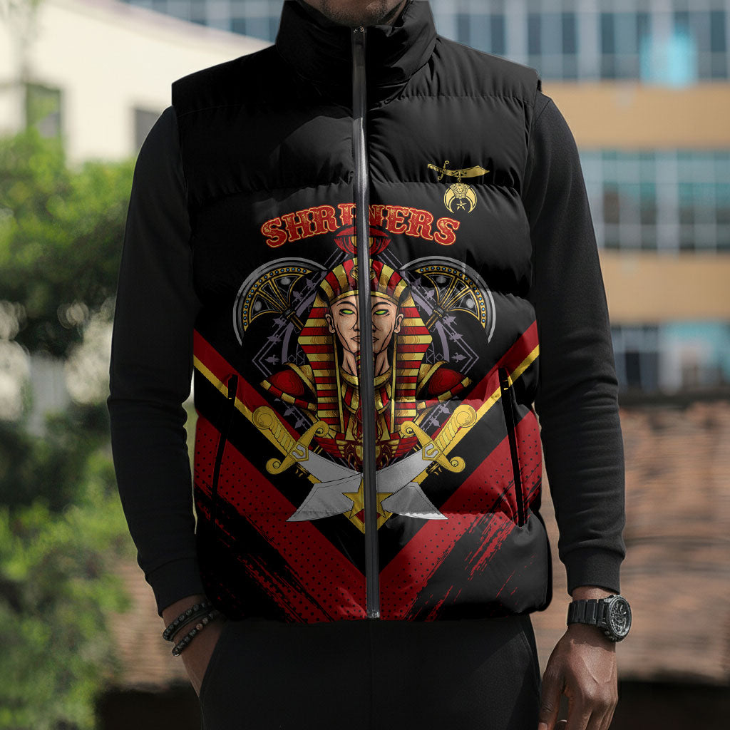Noble Shriners Sleeveless Puffer Jacket Masonic Egyptian Pharaoh Scimitar Emblem