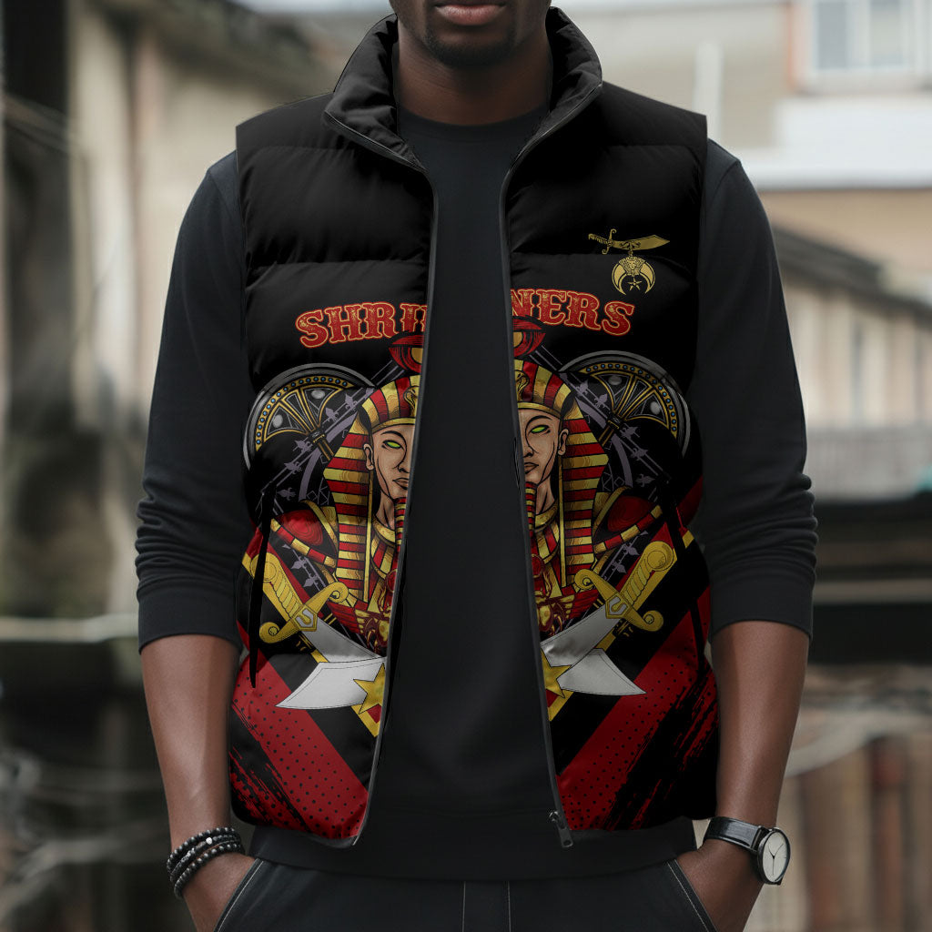 Noble Shriners Sleeveless Puffer Jacket Masonic Egyptian Pharaoh Scimitar Emblem