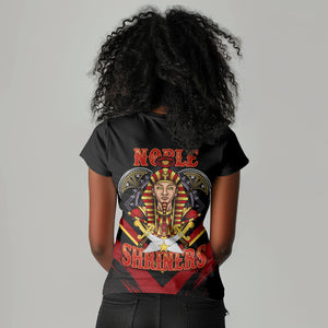 Noble Shriners Women V-Neck T-Shirt Masonic Egyptian Pharaoh Scimitar Emblem