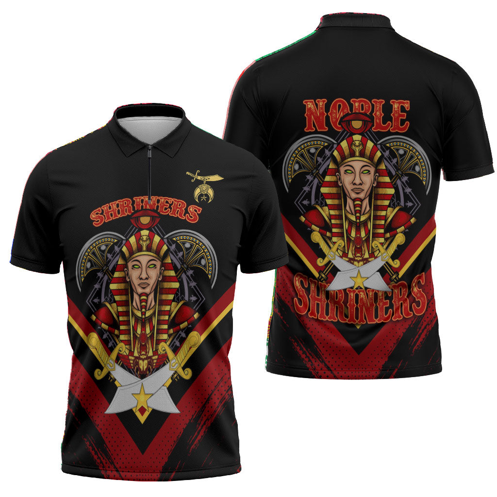 Noble Shriners Zipper Polo Shirt Masonic Egyptian Pharaoh Scimitar Emblem