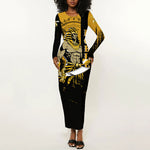 Noble Shriners Long Sleeve Bodycon Dress Egyptian Pharaoh Warrior - Scimitar Sword