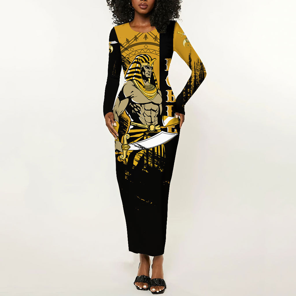 Noble Shriners Long Sleeve Bodycon Dress Egyptian Pharaoh Warrior - Scimitar Sword