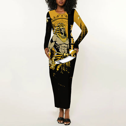 Noble Shriners Long Sleeve Bodycon Dress Egyptian Pharaoh Warrior - Scimitar Sword