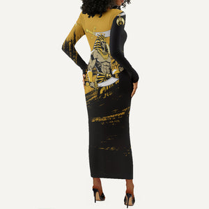 Noble Shriners Long Sleeve Bodycon Dress Egyptian Pharaoh Warrior - Scimitar Sword