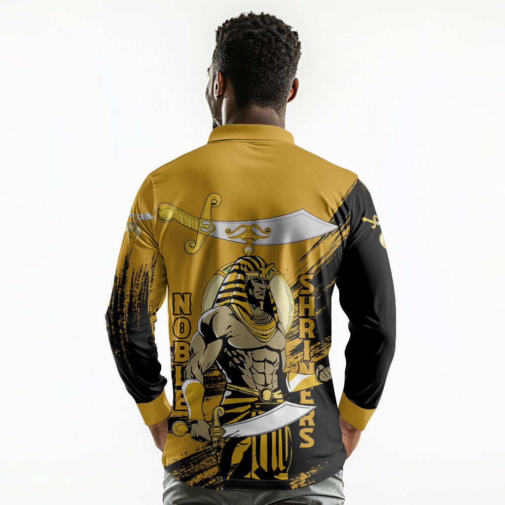 Noble Shriners Long Sleeve Polo Shirt Egyptian Pharaoh Warrior - Scimitar Sword