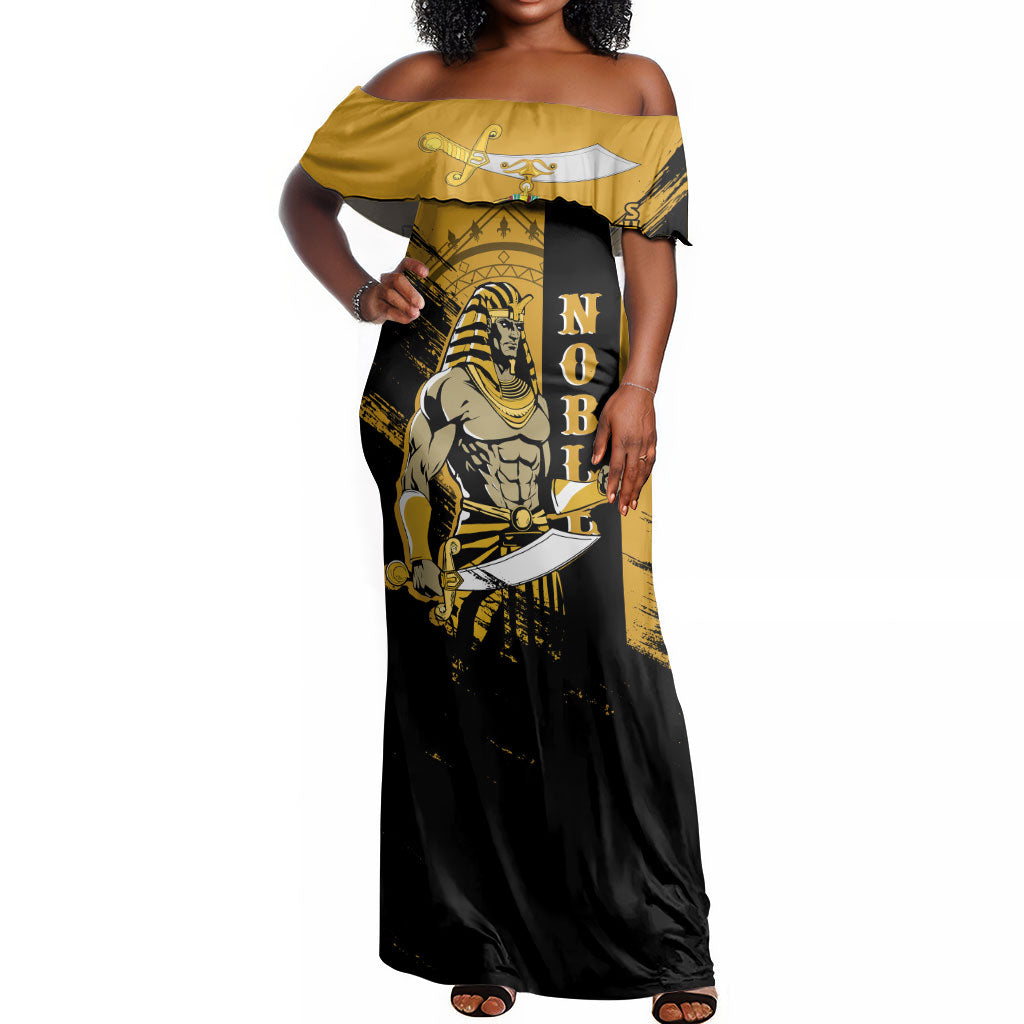 Noble Shriners Off Shoulder Maxi Dress Egyptian Pharaoh Warrior - Scimitar Sword