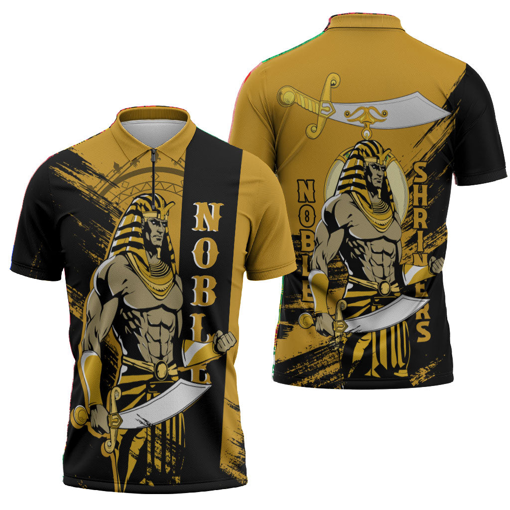 Noble Shriners Zipper Polo Shirt Egyptian Pharaoh Warrior - Scimitar Sword