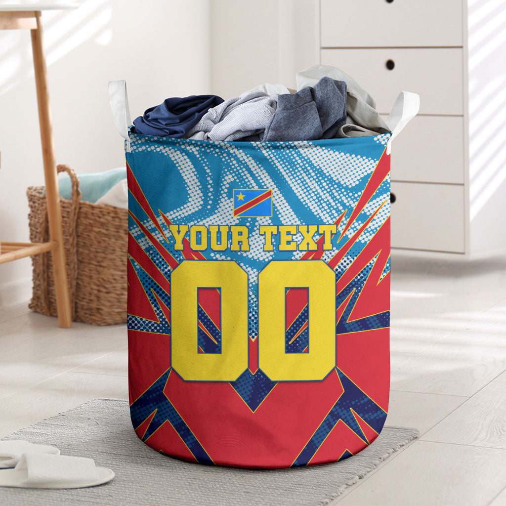 Personalized DR Congo Football Leopard Victory Laundry Basket Congolese Soccer Comic Style