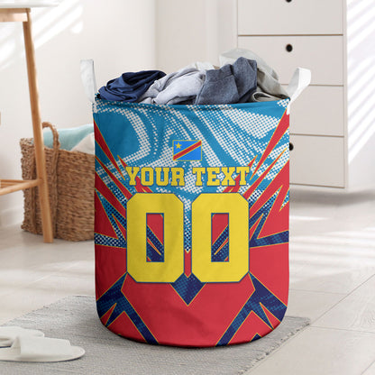 Personalized DR Congo Football Leopard Victory Laundry Basket Congolese Soccer Comic Style