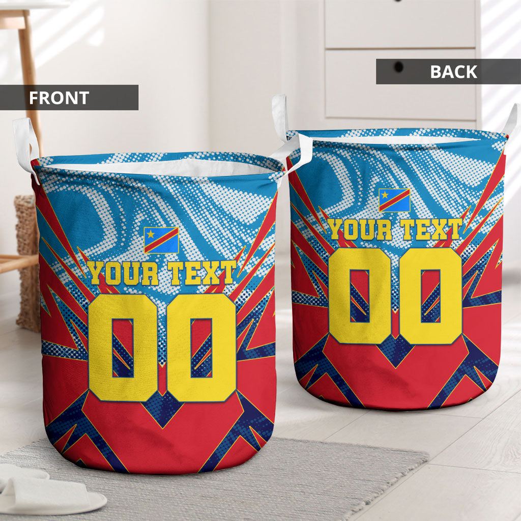 Personalized DR Congo Football Leopard Victory Laundry Basket Congolese Soccer Comic Style