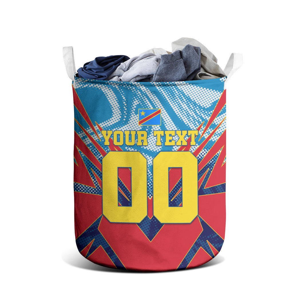 Personalized DR Congo Football Leopard Victory Laundry Basket Congolese Soccer Comic Style