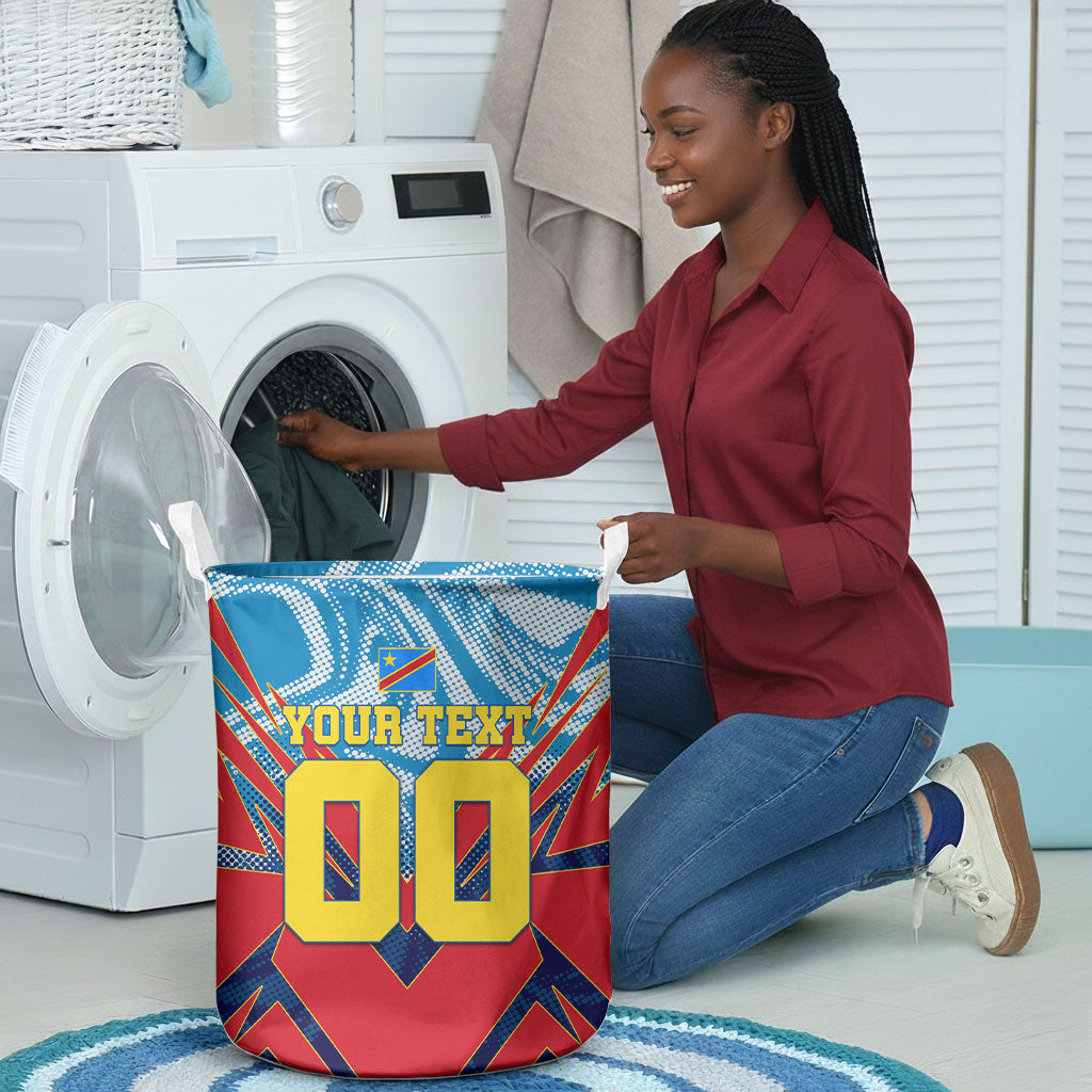 Personalized DR Congo Football Leopard Victory Laundry Basket Congolese Soccer Comic Style