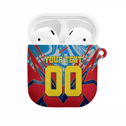 Personalized DR Congo Football Leopard Victory AirPods Case Congolese Soccer Comic Style