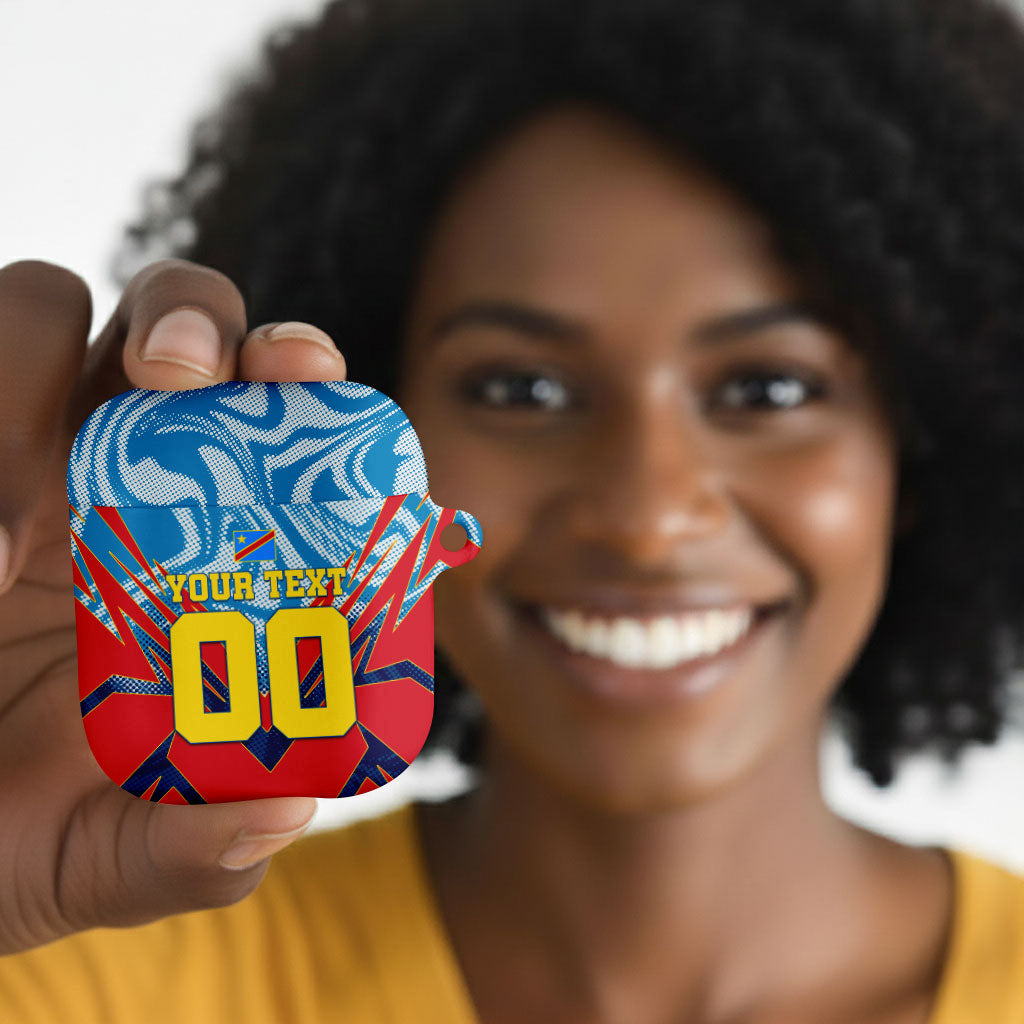 Personalized DR Congo Football Leopard Victory AirPods Case Congolese Soccer Comic Style