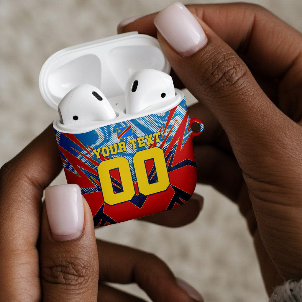 Personalized DR Congo Football Leopard Victory AirPods Case Congolese Soccer Comic Style