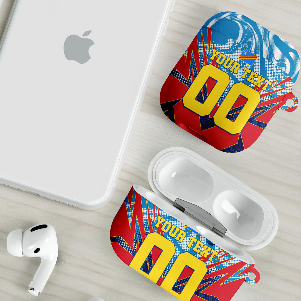 Personalized DR Congo Football Leopard Victory AirPods Case Congolese Soccer Comic Style
