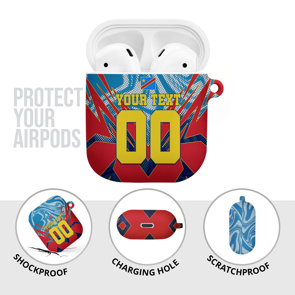 Personalized DR Congo Football Leopard Victory AirPods Case Congolese Soccer Comic Style