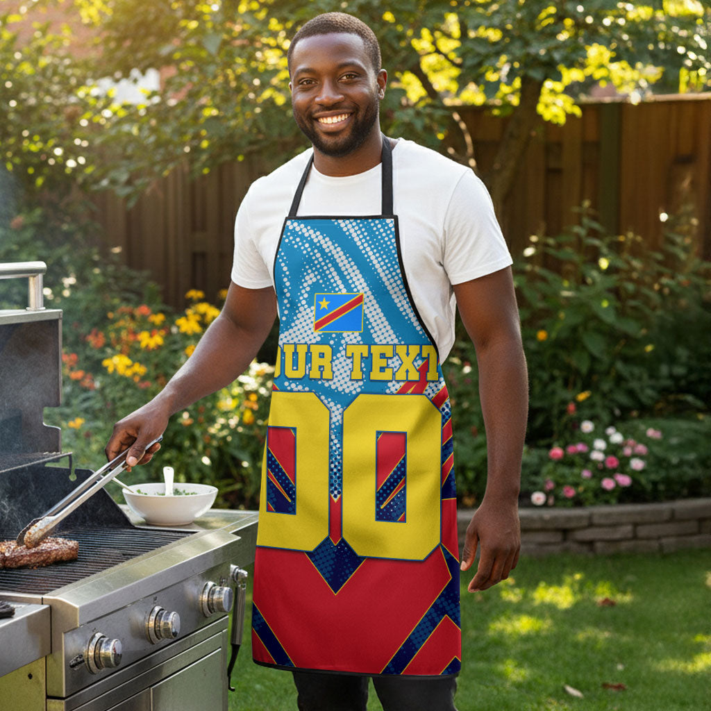 Personalized DR Congo Football Leopard Victory Apron Congolese Soccer Comic Style