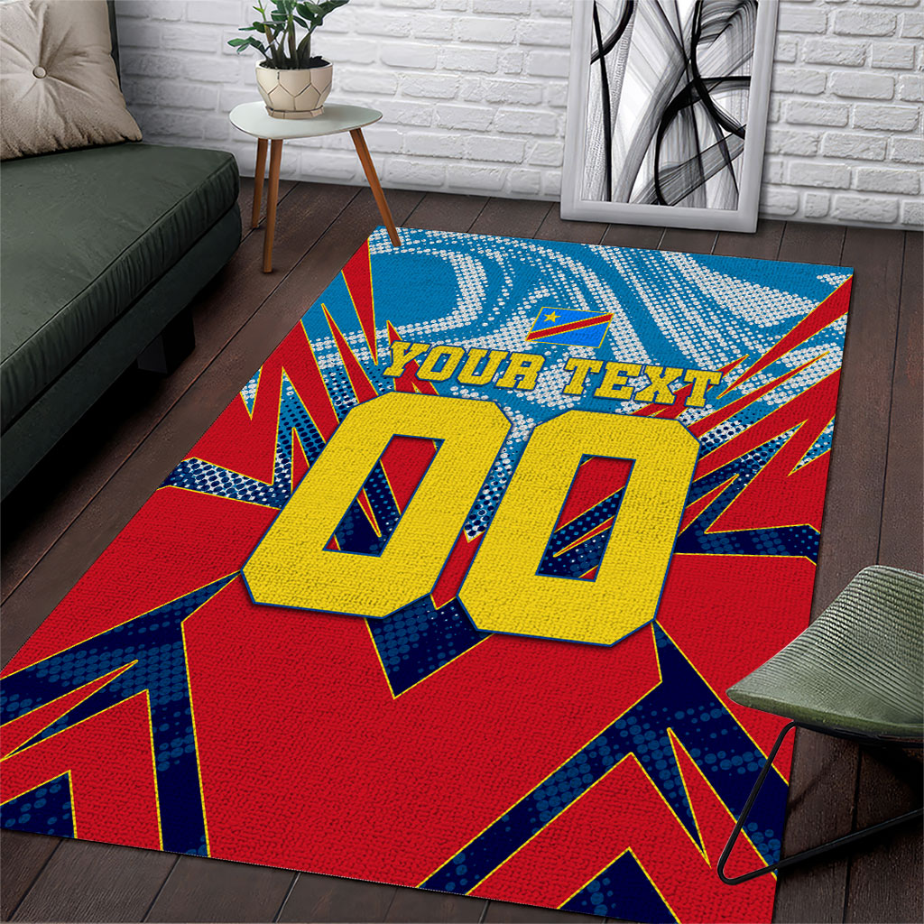 Personalized DR Congo Football Leopard Victory Area Rug Congolese Soccer Comic Style