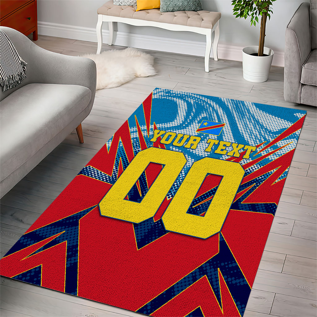 Personalized DR Congo Football Leopard Victory Area Rug Congolese Soccer Comic Style