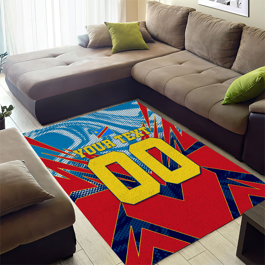Personalized DR Congo Football Leopard Victory Area Rug Congolese Soccer Comic Style