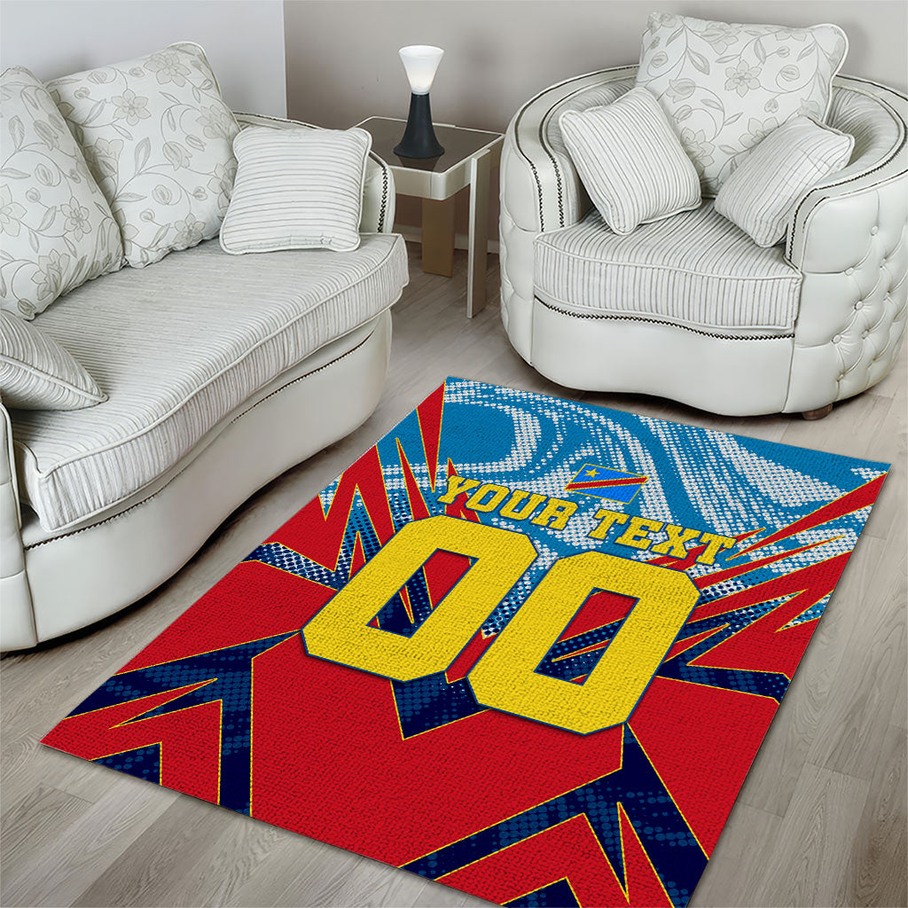 Personalized DR Congo Football Leopard Victory Area Rug Congolese Soccer Comic Style