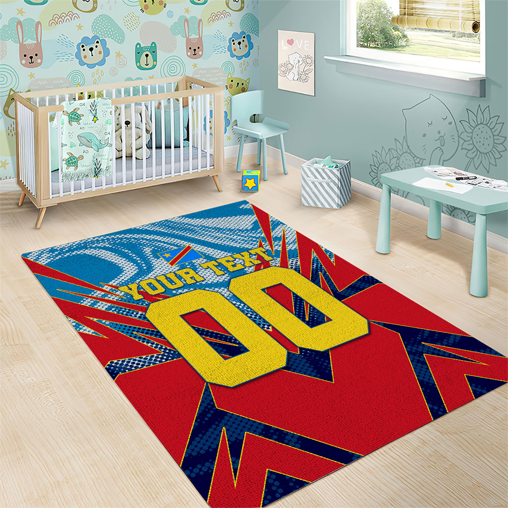 Personalized DR Congo Football Leopard Victory Area Rug Congolese Soccer Comic Style