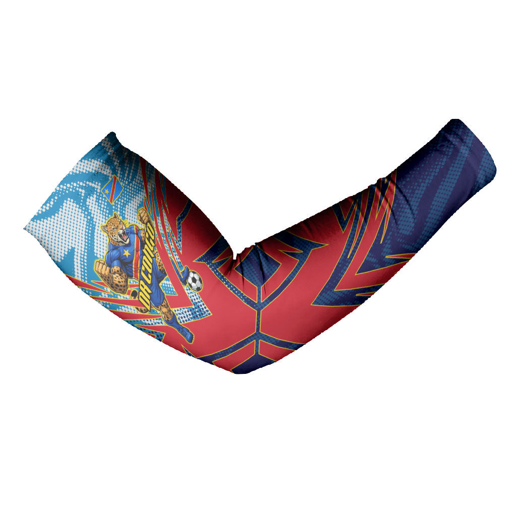 Personalized DR Congo Football Leopard Victory Arm Sleeves Congolese Soccer Comic Style