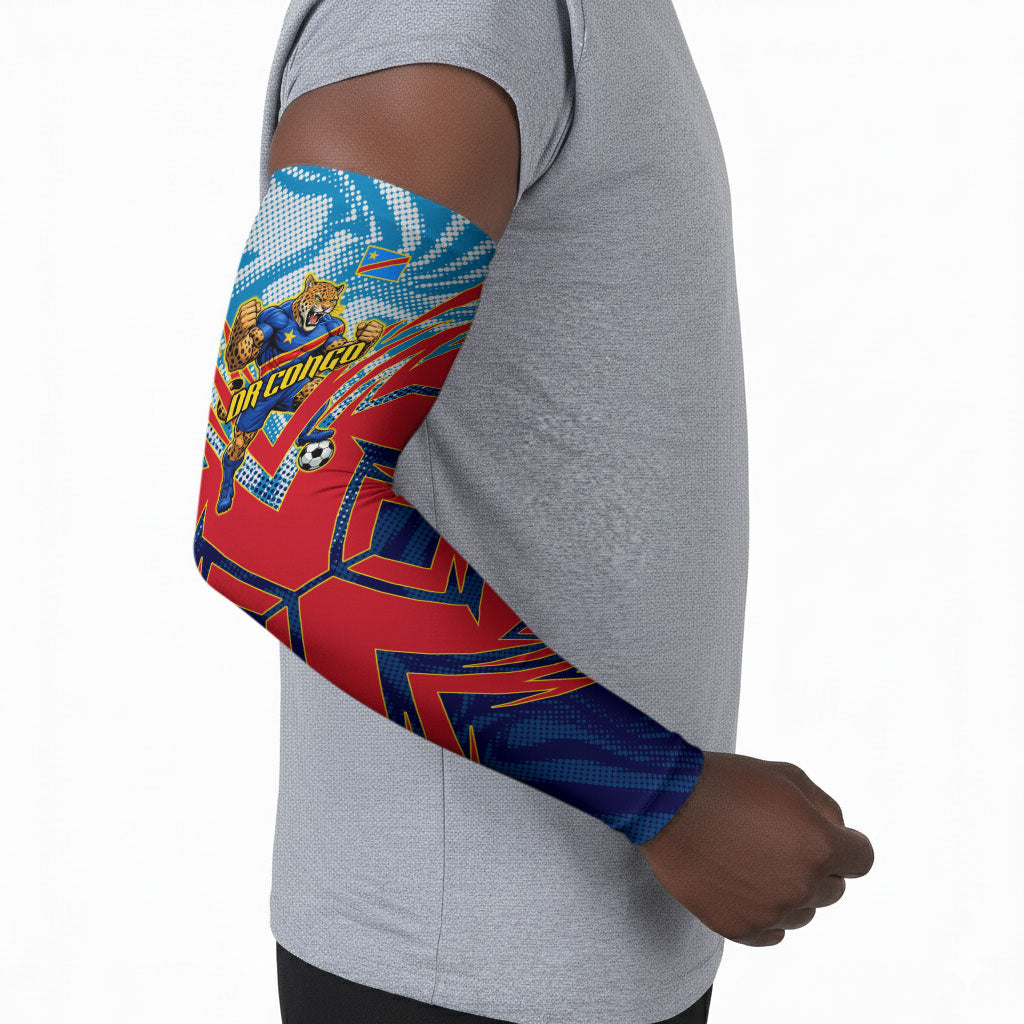 Personalized DR Congo Football Leopard Victory Arm Sleeves Congolese Soccer Comic Style
