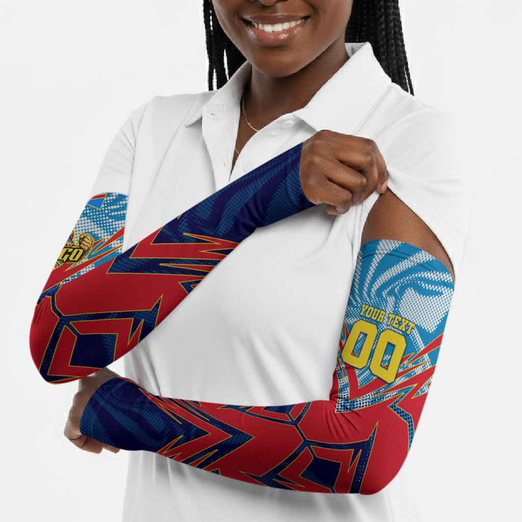 Personalized DR Congo Football Leopard Victory Arm Sleeves Congolese Soccer Comic Style