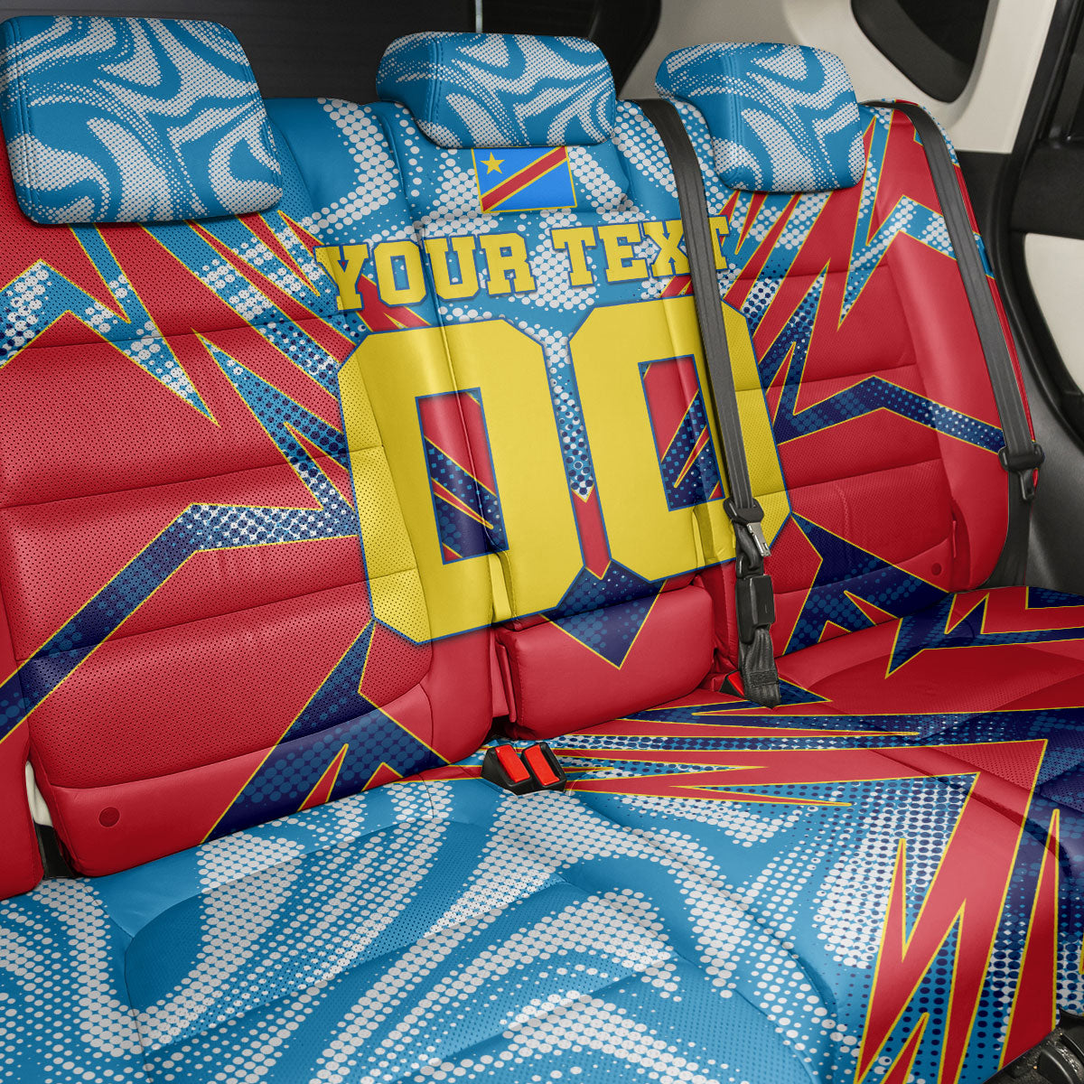Personalized DR Congo Football Leopard Victory Back Car Seat Cover Congolese Soccer Comic Style