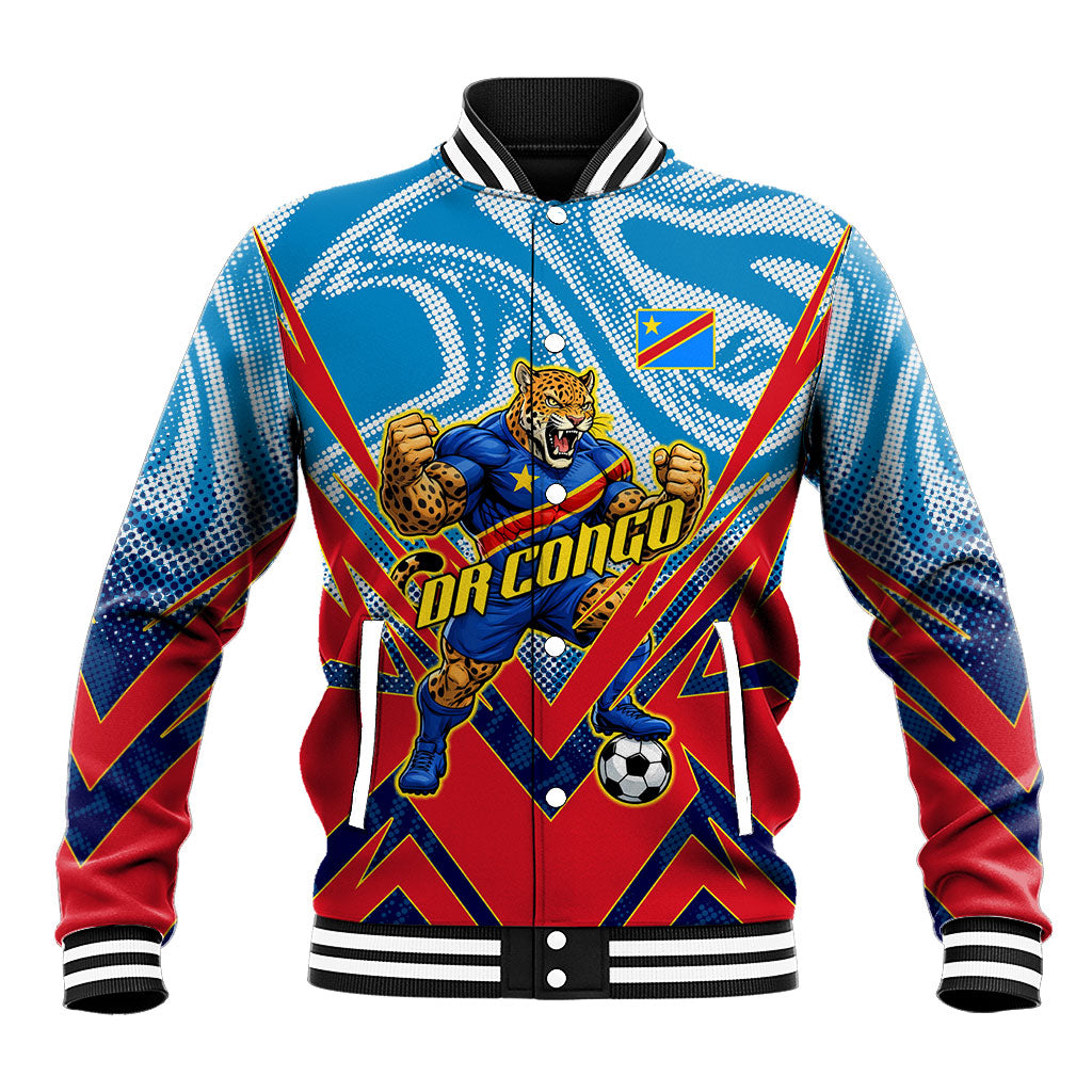 Personalized DR Congo Football Leopard Victory Baseball Jacket Congolese Soccer Comic Style