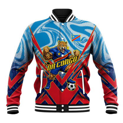 Personalized DR Congo Football Leopard Victory Baseball Jacket Congolese Soccer Comic Style