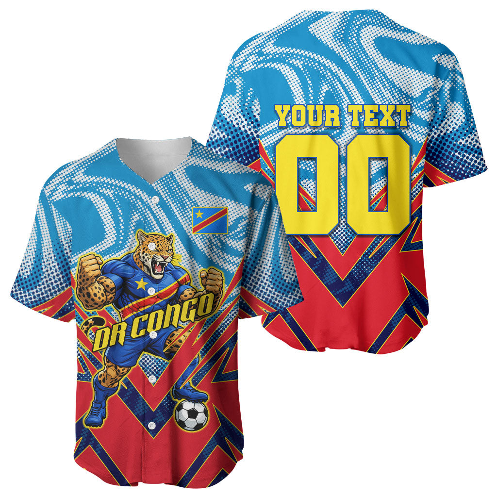 Personalized DR Congo Football Leopard Victory Baseball Jersey Congolese Soccer Comic Style