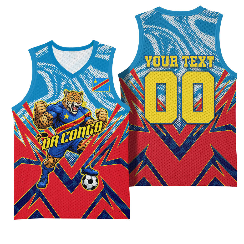 Personalized DR Congo Football Leopard Victory Basketball Jersey Congolese Soccer Comic Style