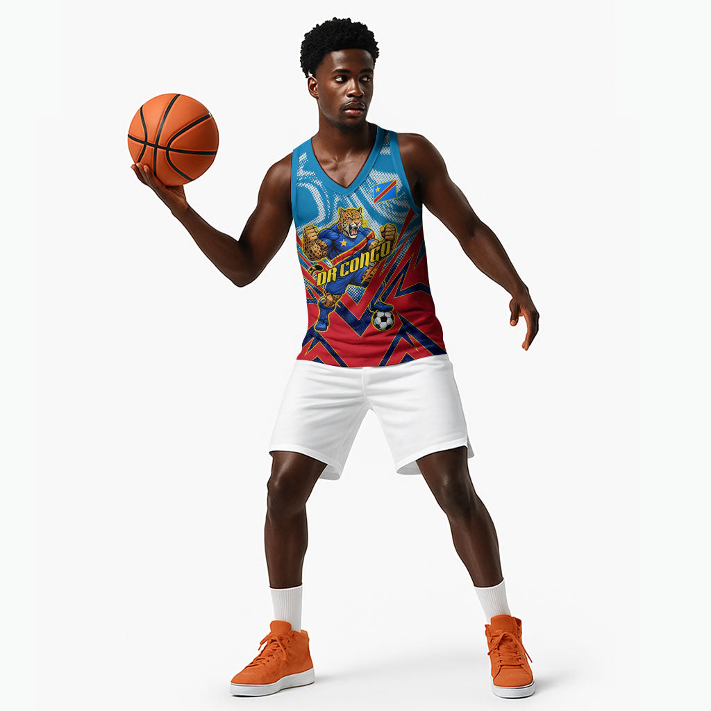 Personalized DR Congo Football Leopard Victory Basketball Jersey Congolese Soccer Comic Style